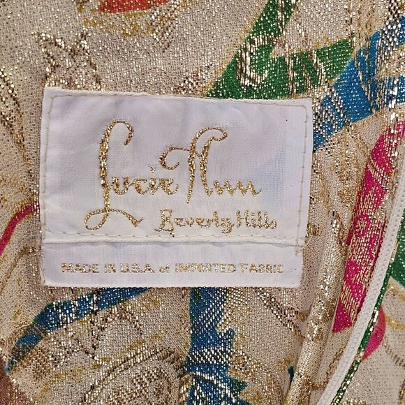 Lucie Ann Beverly Hills 80s Opulent Evening Top Sz S Gold Metallic Pastel Floral - Picture 5 of 13